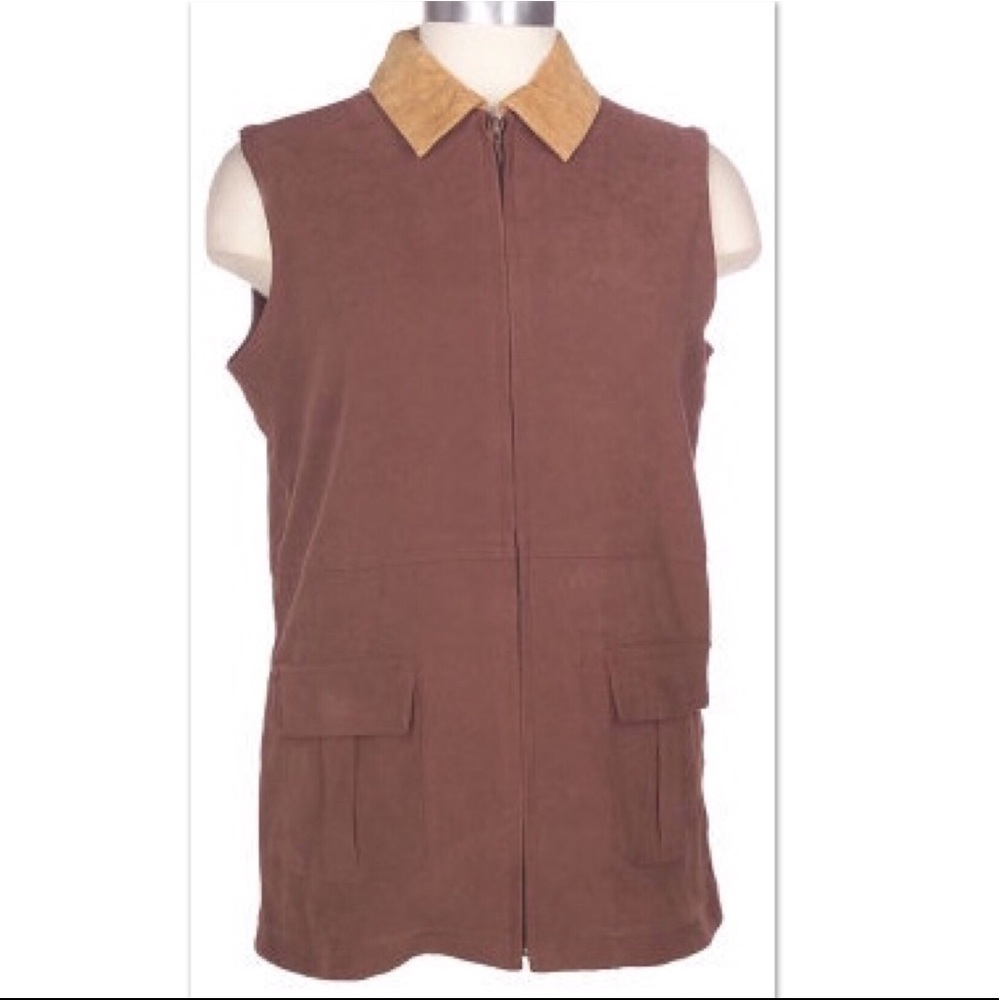 Moleskin Vest With Suede Collar - NWT - Picture 2 of 7
